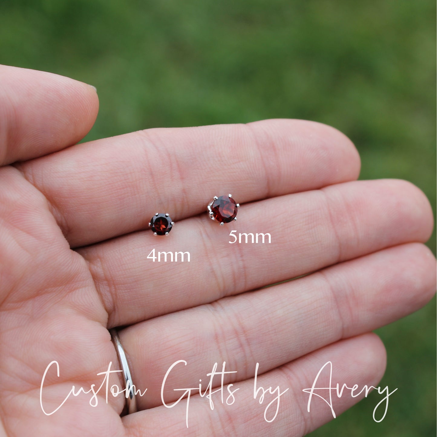 Tiny Sterling Silver & Genuine Garnet Studs