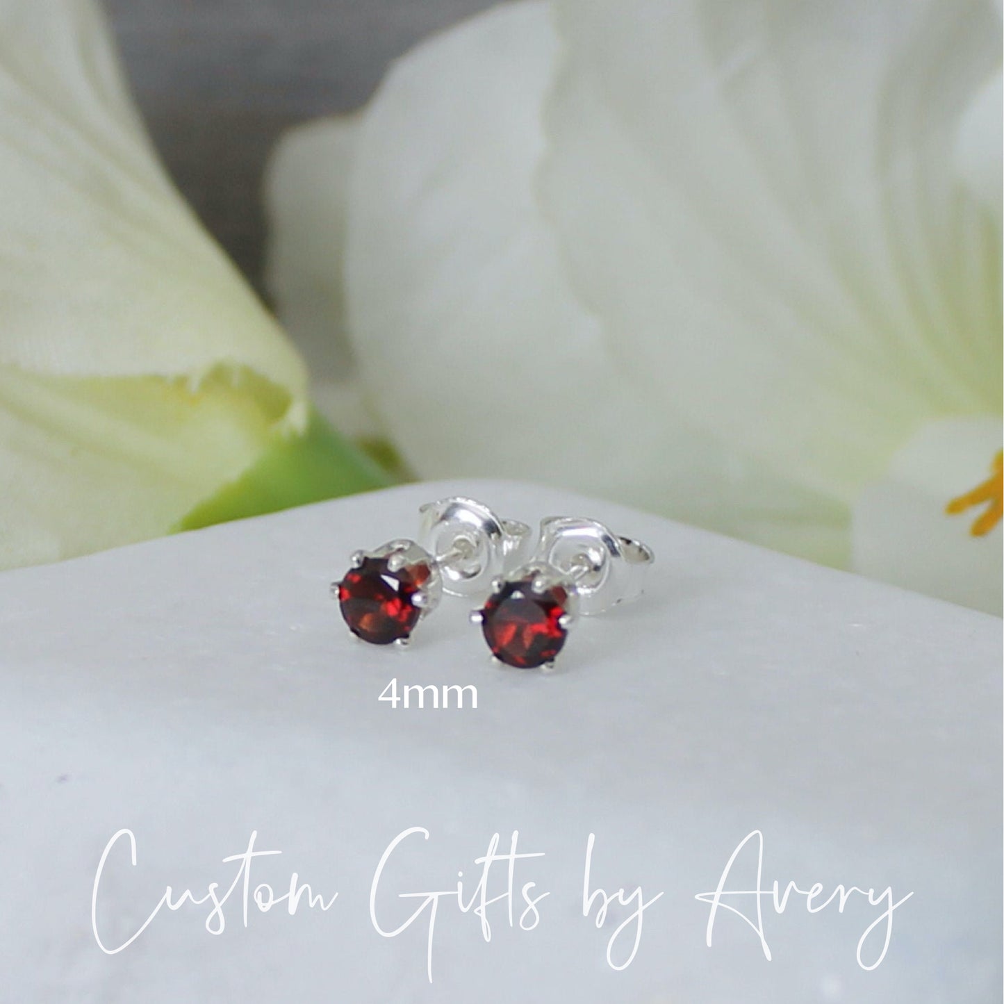 Tiny Sterling Silver & Genuine Garnet Studs