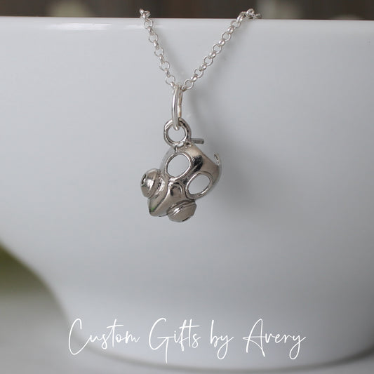 Tiny Sterling Silver Gas Mask Necklace