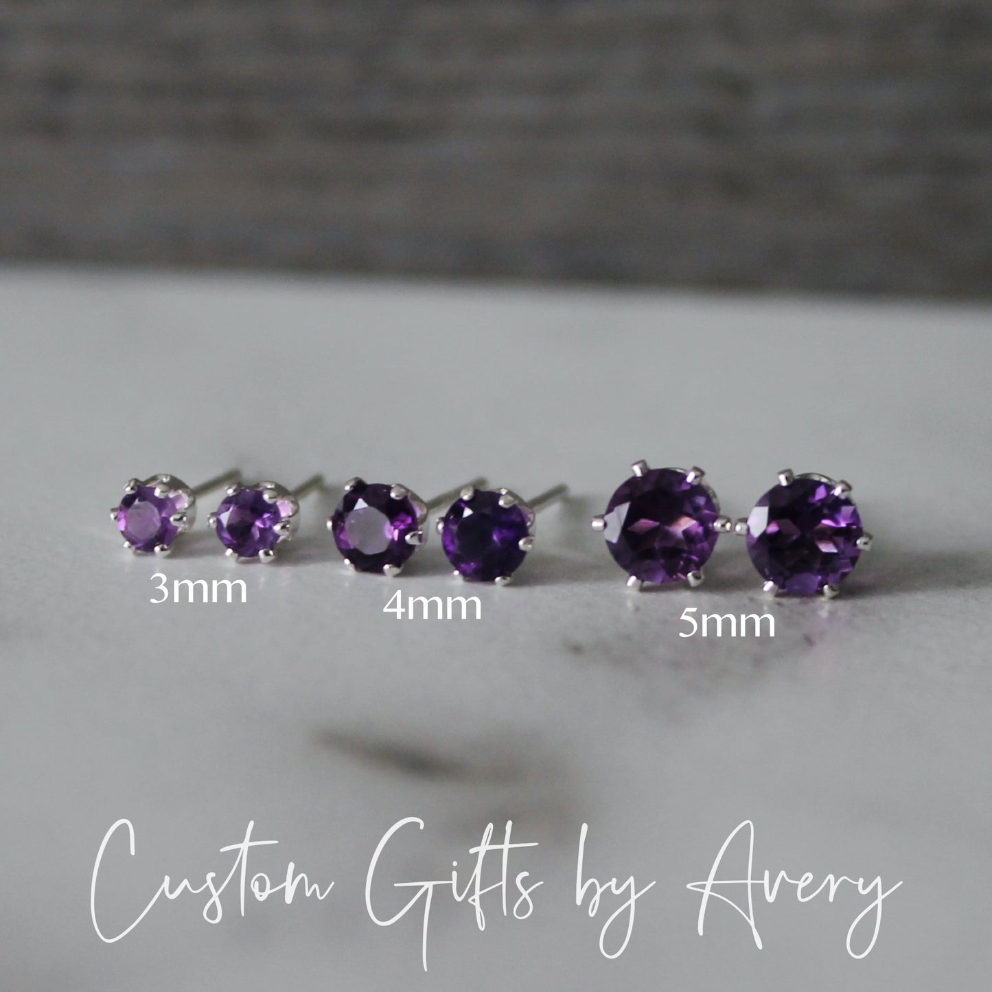 Tiny Sterling Silver & Genuine Amethyst Studs