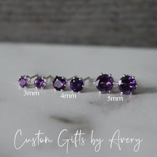 Tiny Sterling Silver & Genuine Amethyst Studs