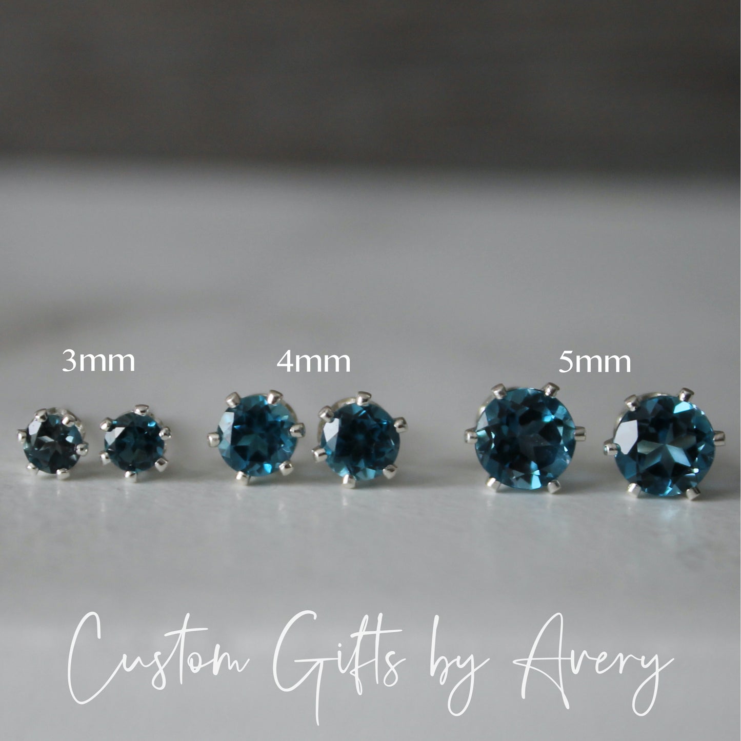 Tiny Sterling Silver & Genuine London Blue Topaz Studs