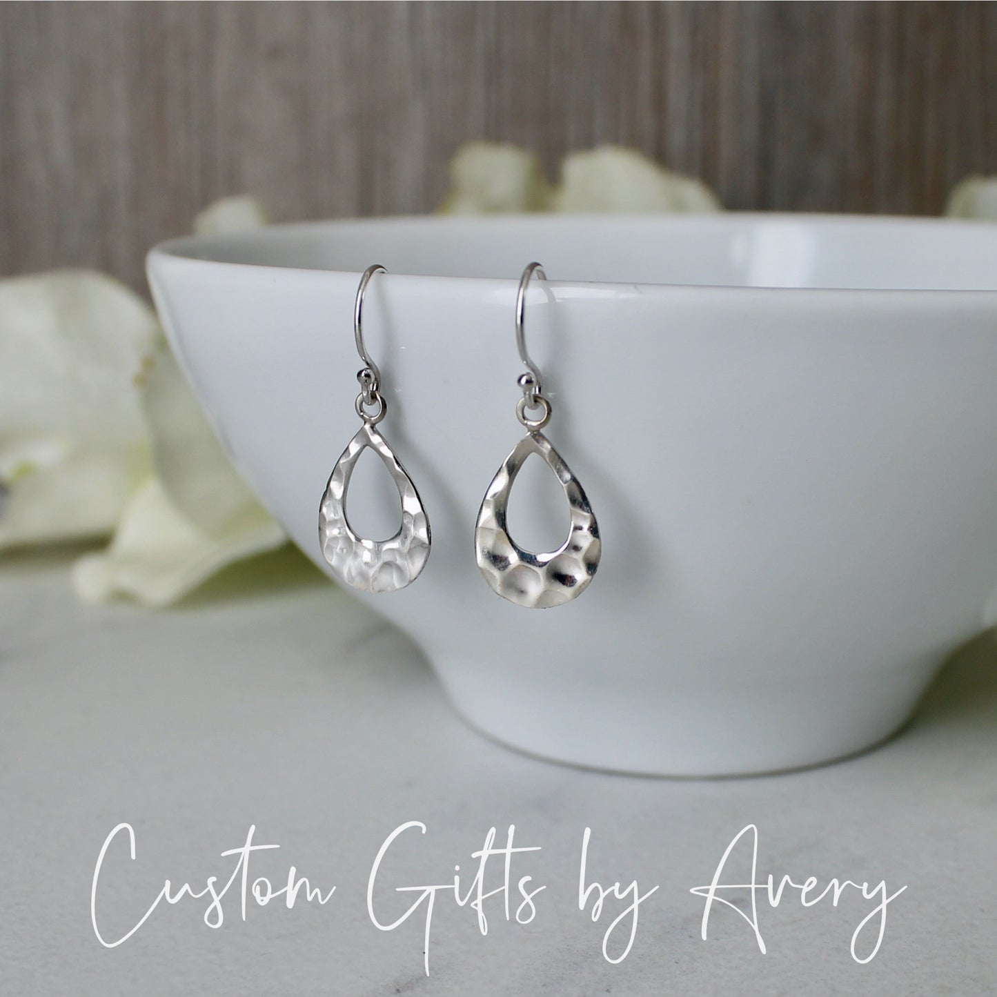 Hammered Sterling Silver Teardrop Earrings