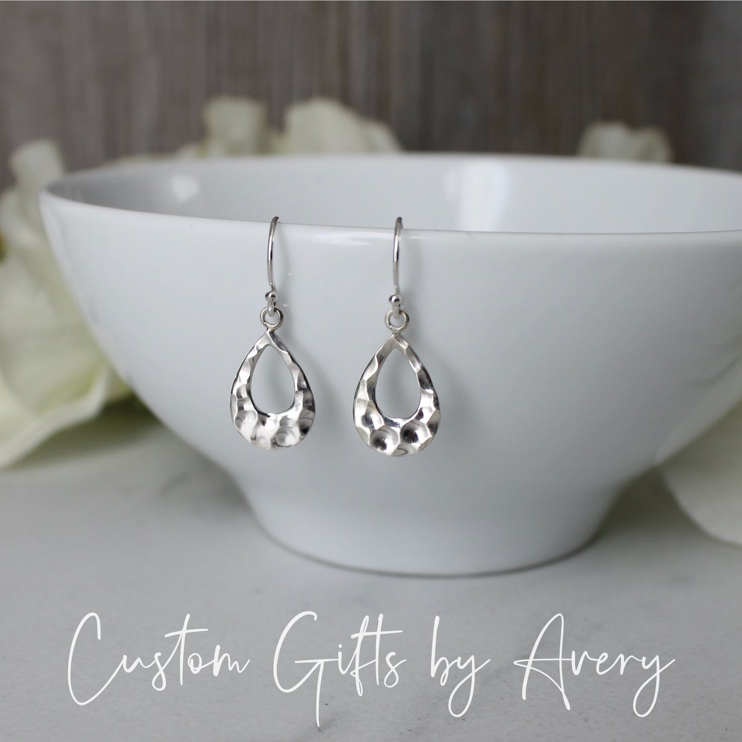 Hammered Sterling Silver Teardrop Earrings