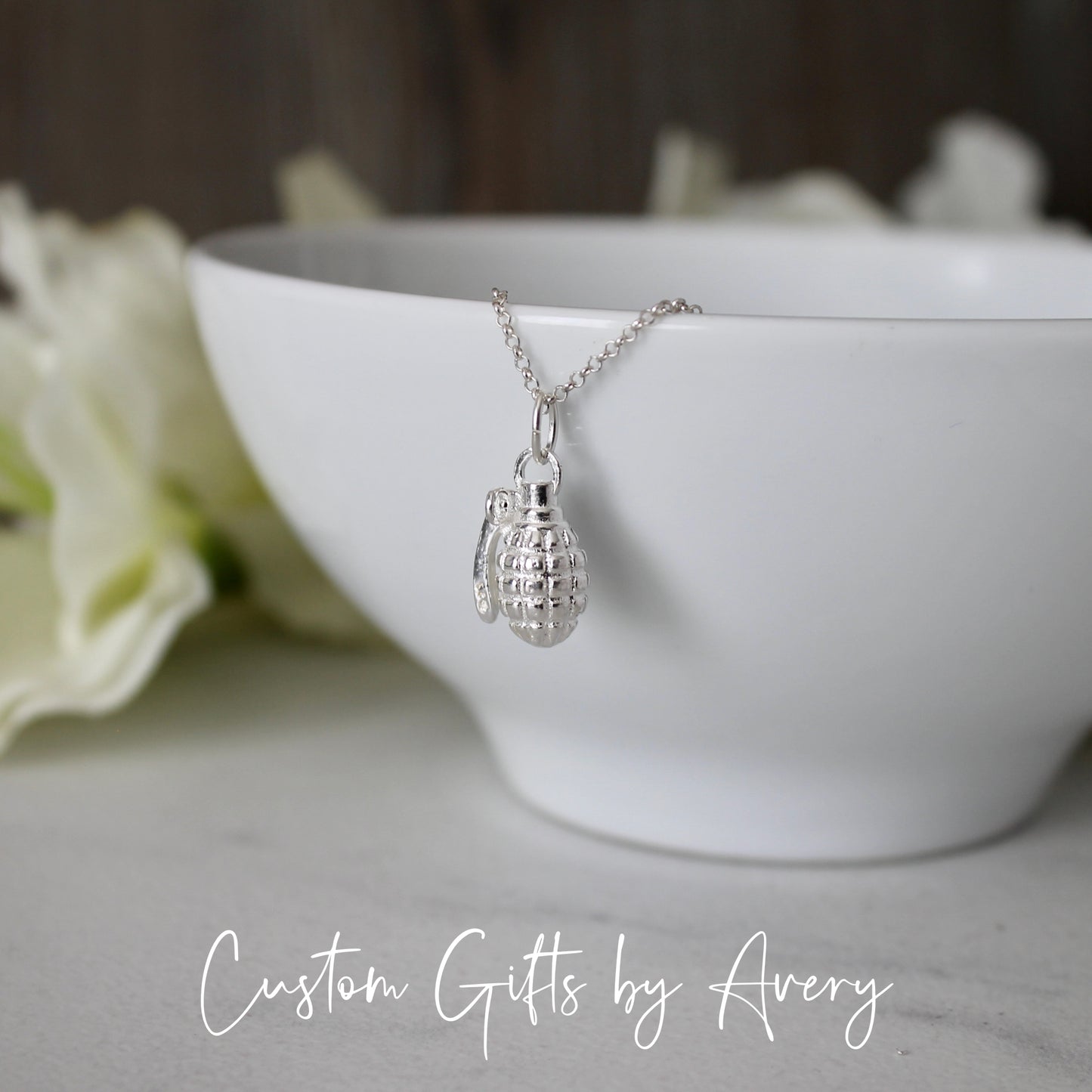 Tiny Sterling Silver Hand Grenade Necklace