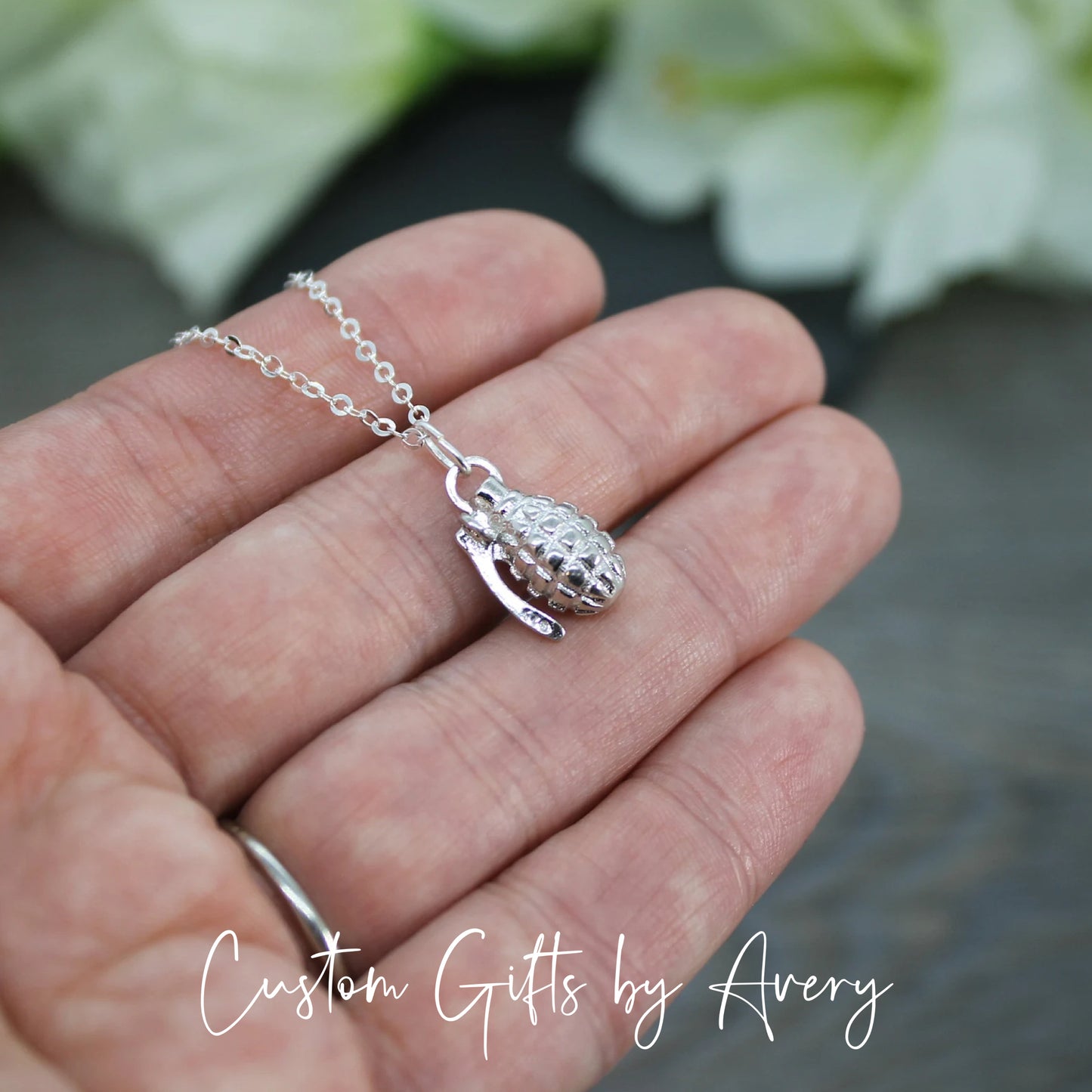 Tiny Sterling Silver Hand Grenade Necklace