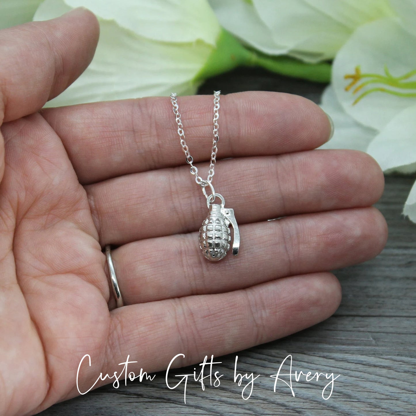 Tiny Sterling Silver Hand Grenade Necklace