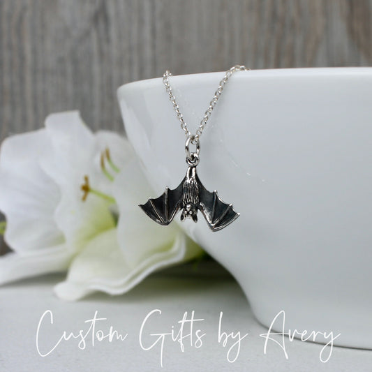 Sterling Silver Hanging Bat Necklace