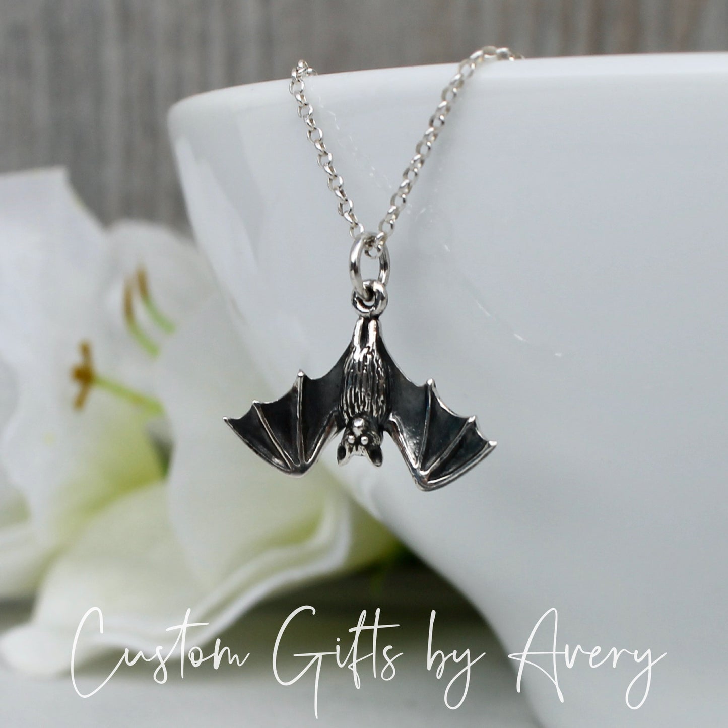 Sterling Silver Hanging Bat Necklace