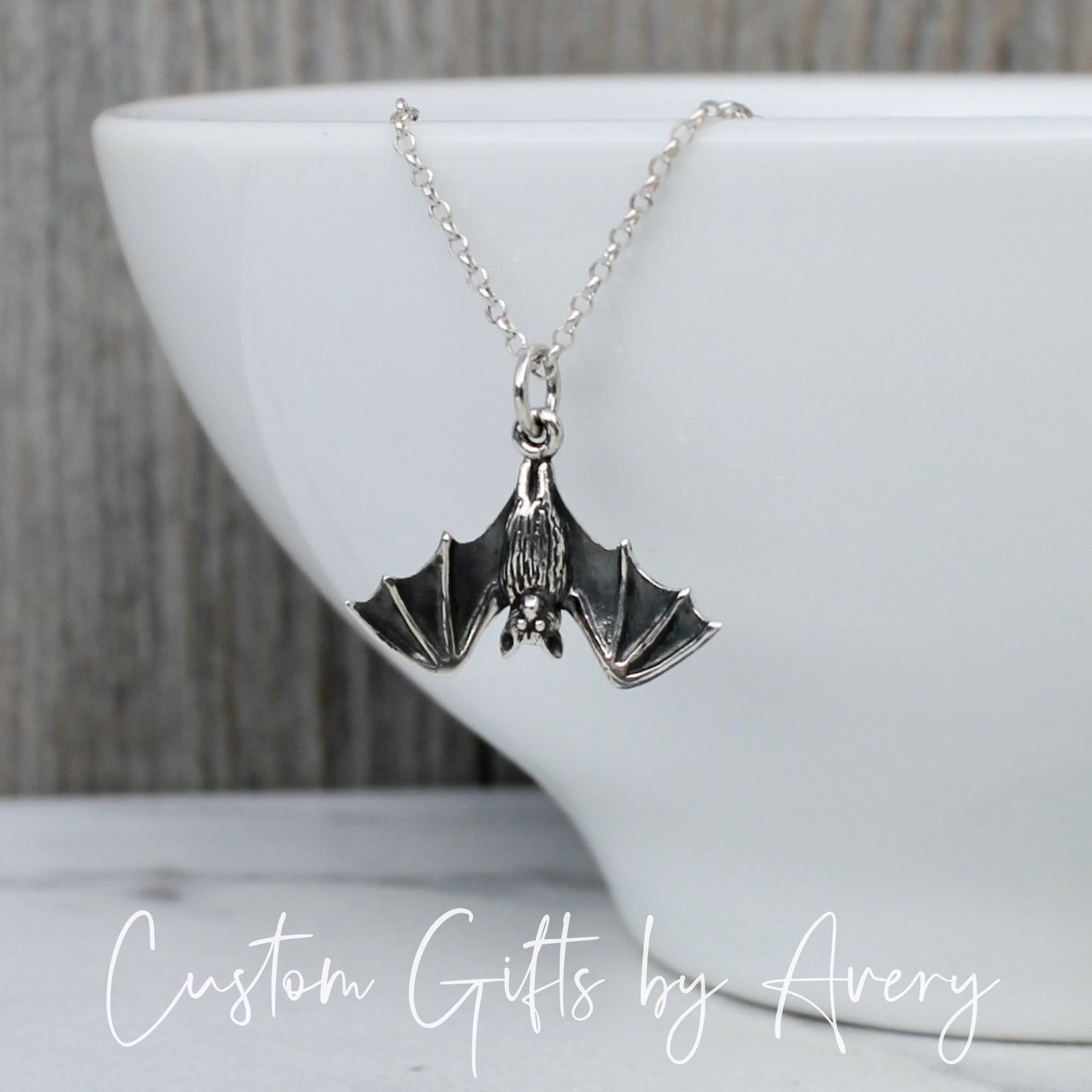 Sterling Silver Hanging Bat Necklace