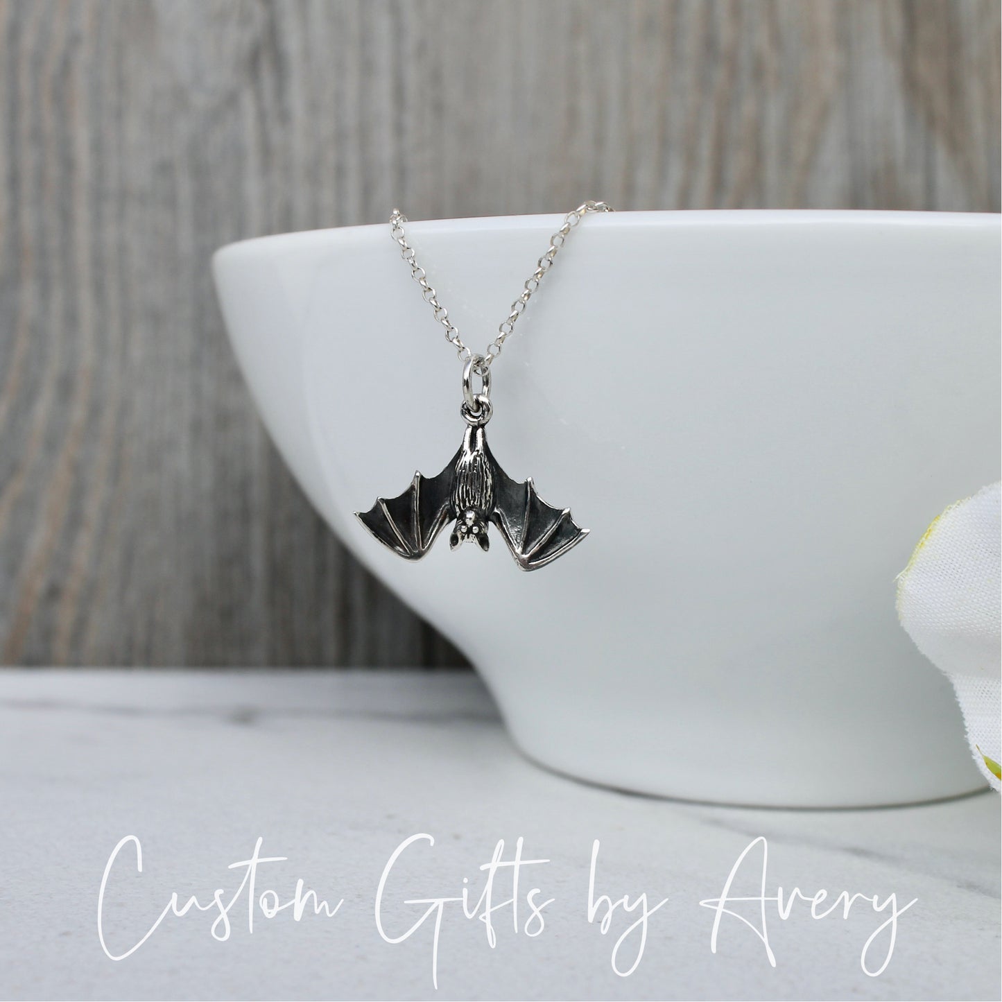 Sterling Silver Hanging Bat Necklace