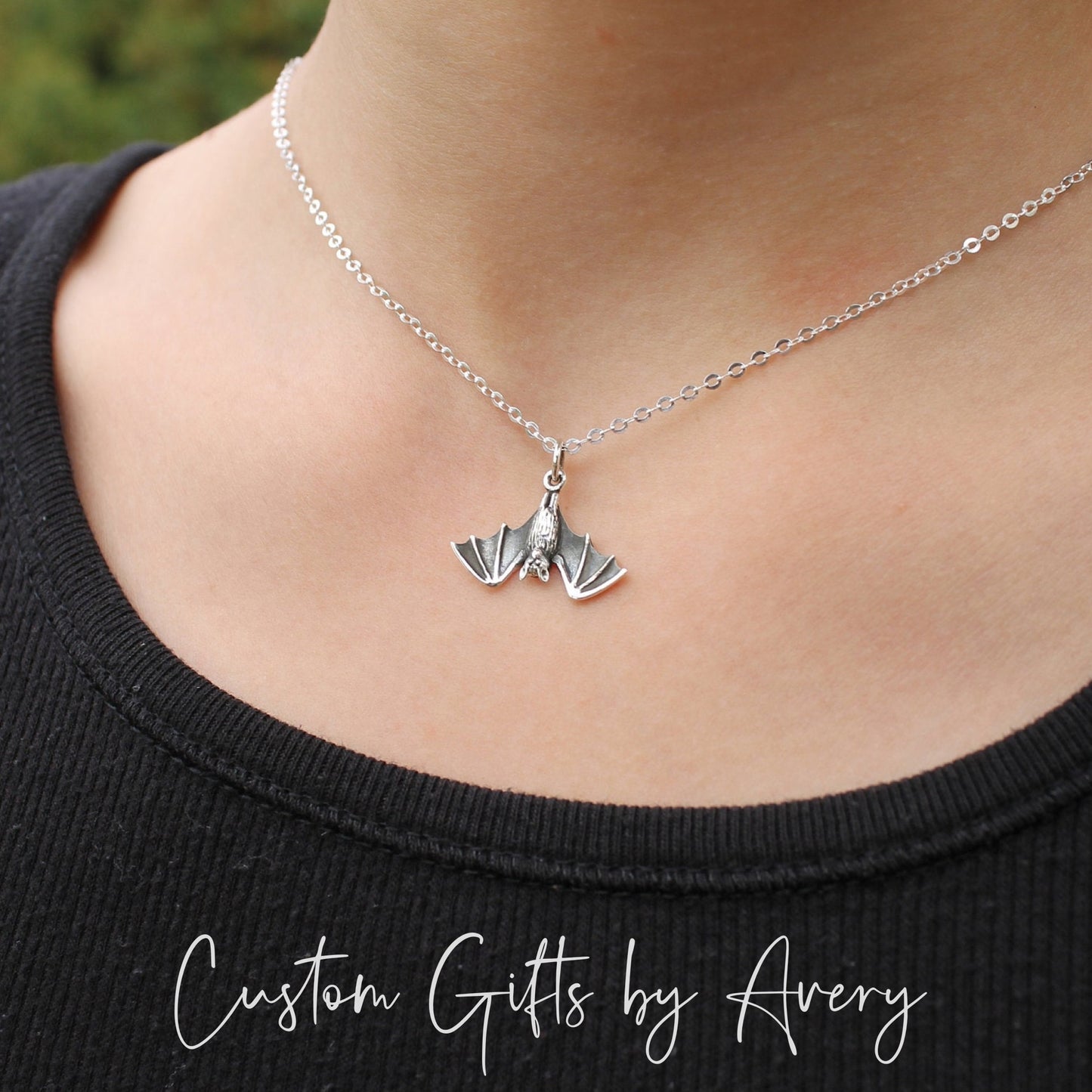 Sterling Silver Hanging Bat Necklace