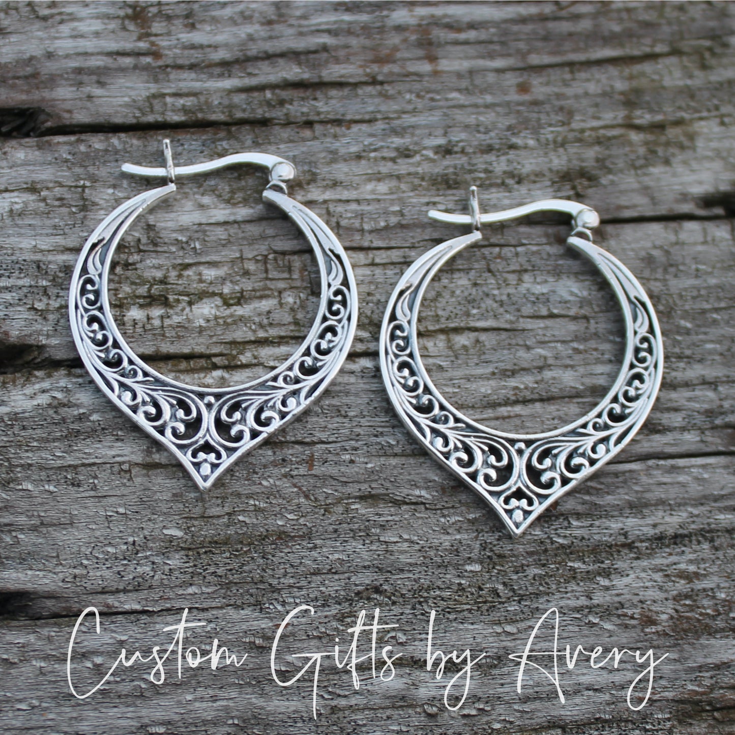 Sterling Silver Filigree Hoop Earrings