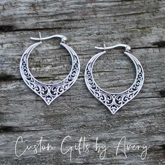 Sterling Silver Filigree Hoop Earrings