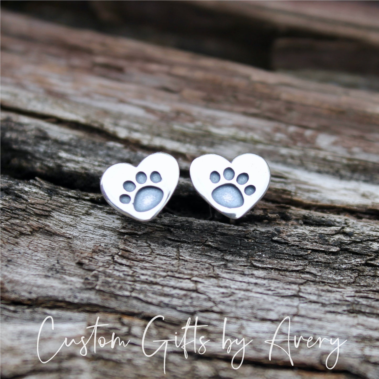 Tiny Sterling Silver Heart Paw Earrings