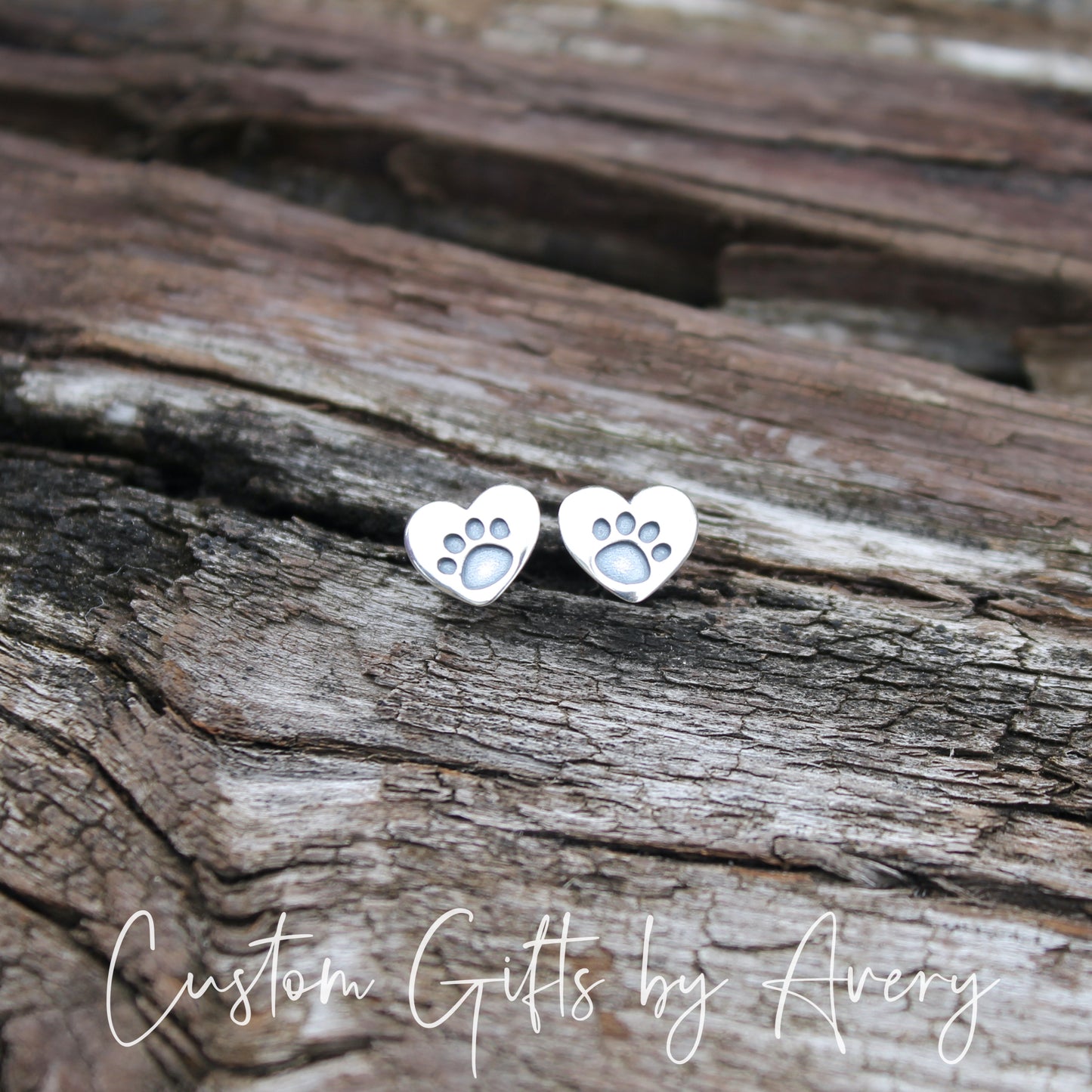 Tiny Sterling Silver Heart Paw Earrings