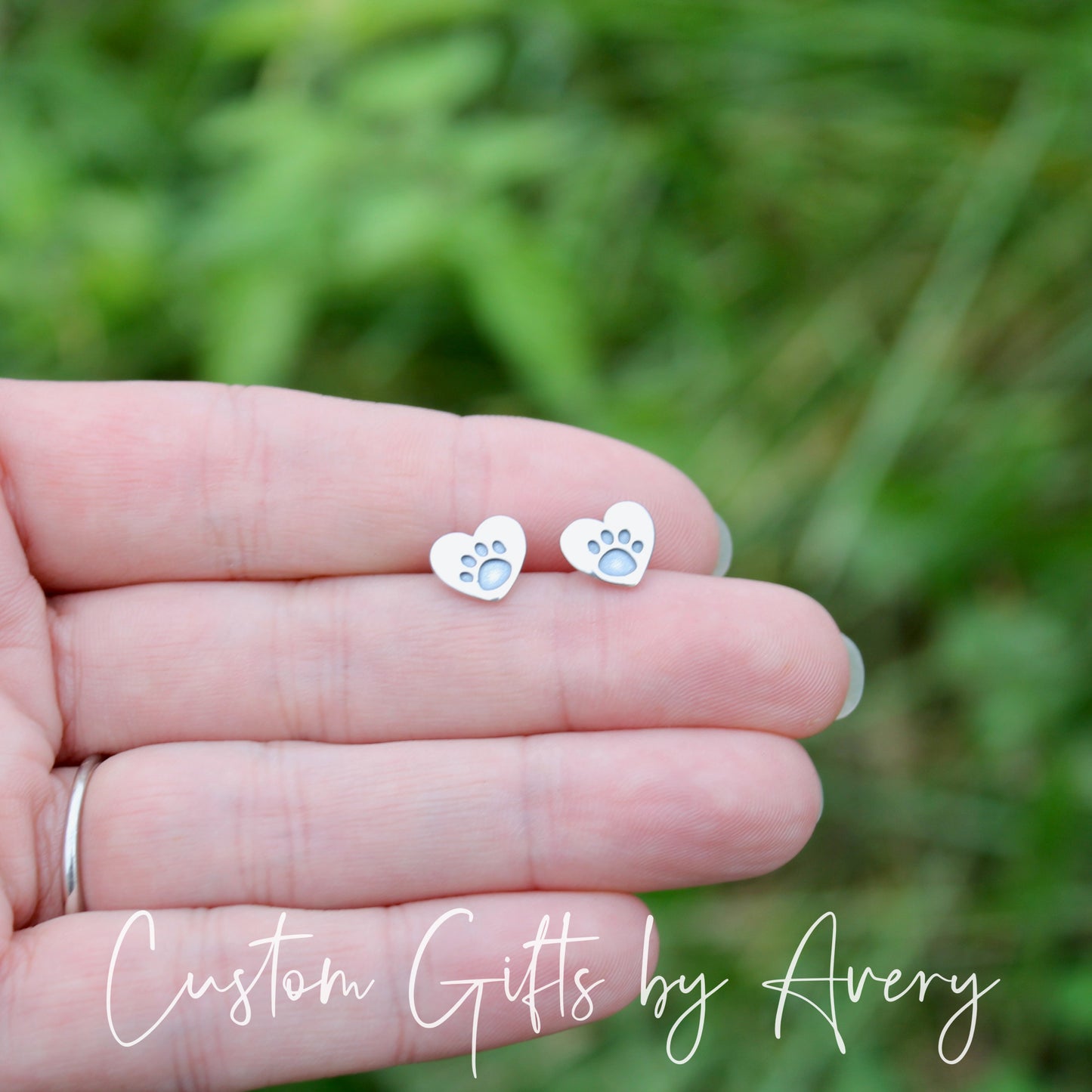 Tiny Sterling Silver Heart Paw Earrings