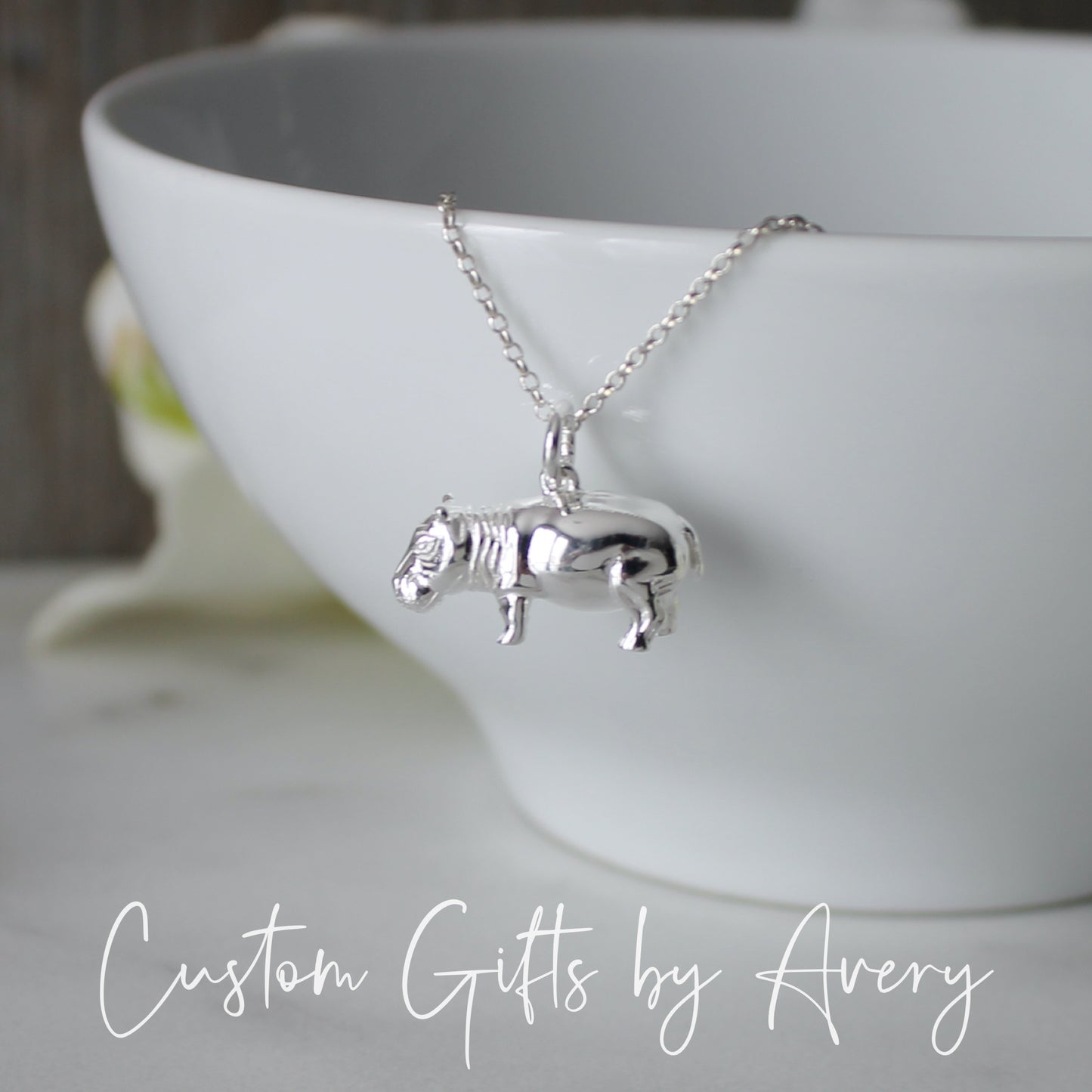 3D Sterling Silver Hippopotamus Necklace