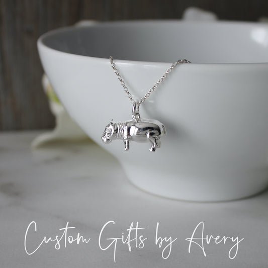 3D Sterling Silver Hippopotamus Necklace