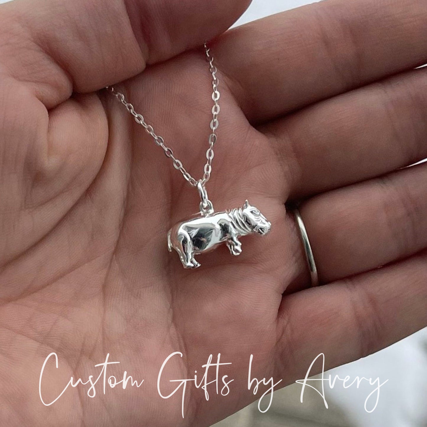 3D Sterling Silver Hippopotamus Necklace