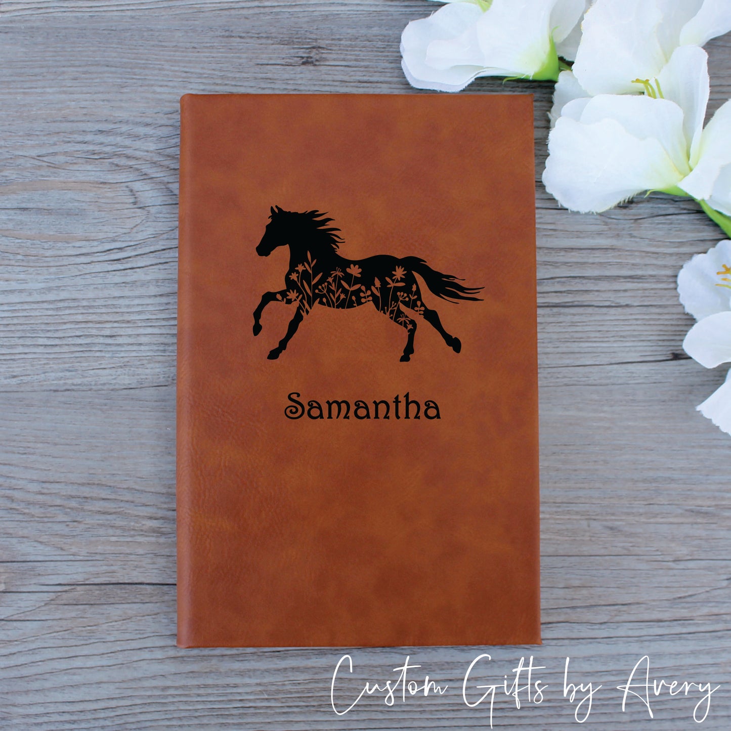 Personalized Notebook Journal ~ Floral Horse Silhouette