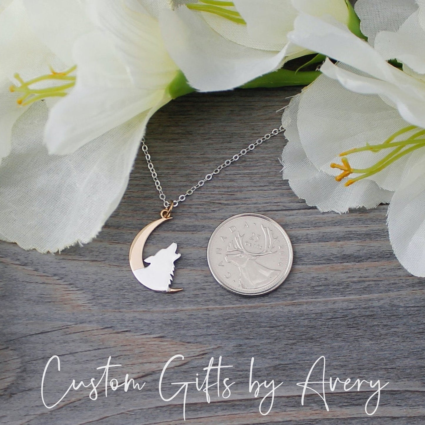 Sterling Silver Wolf & Crescent Moon Necklace