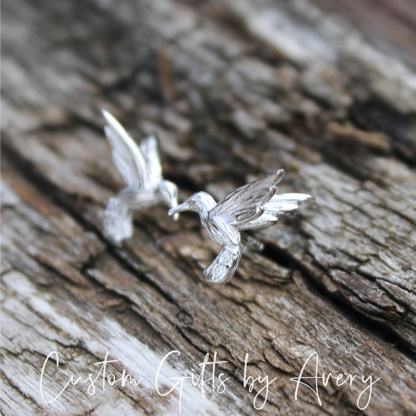 Tiny Sterling Silver Hummingbird Stud Earrings