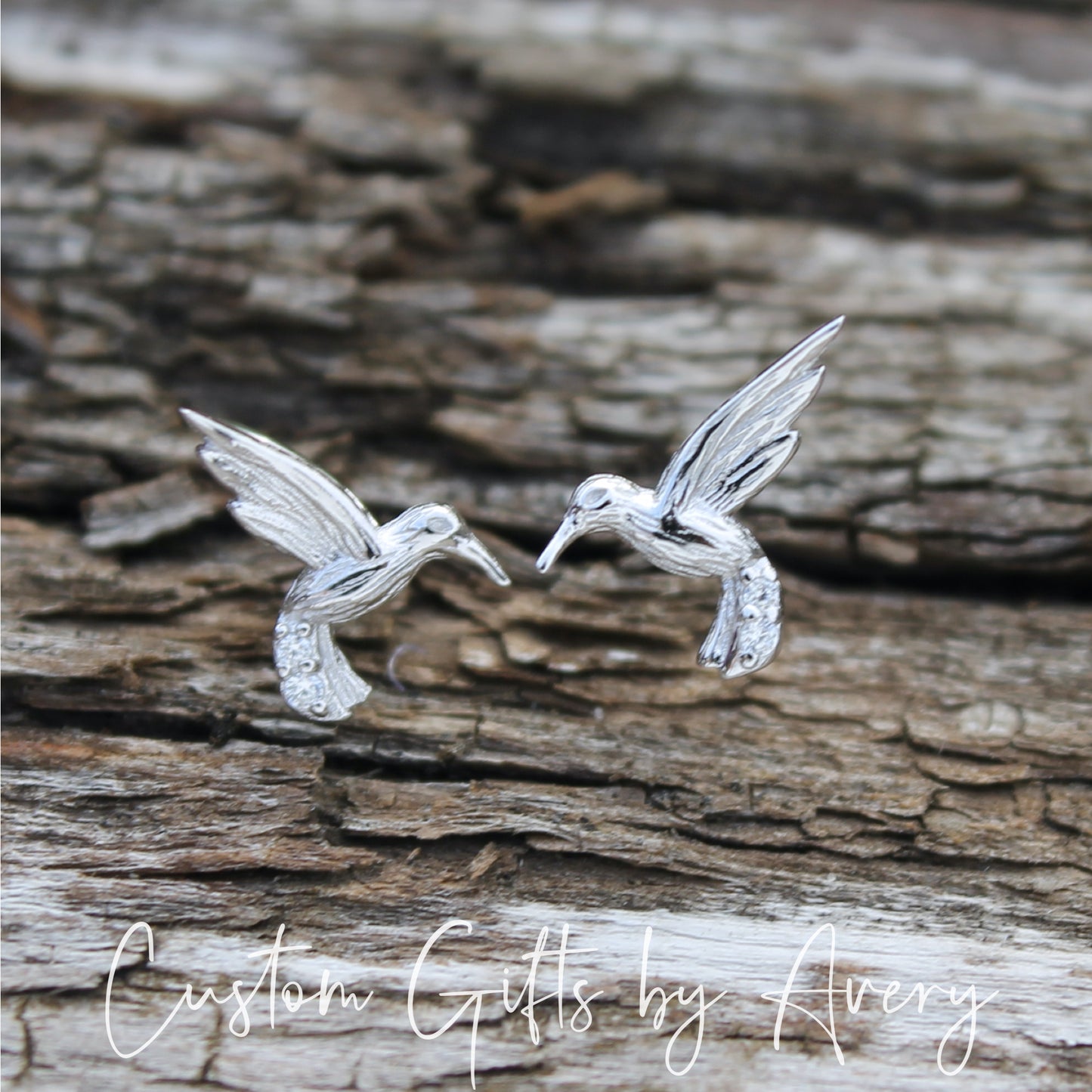 Tiny Sterling Silver Hummingbird Stud Earrings