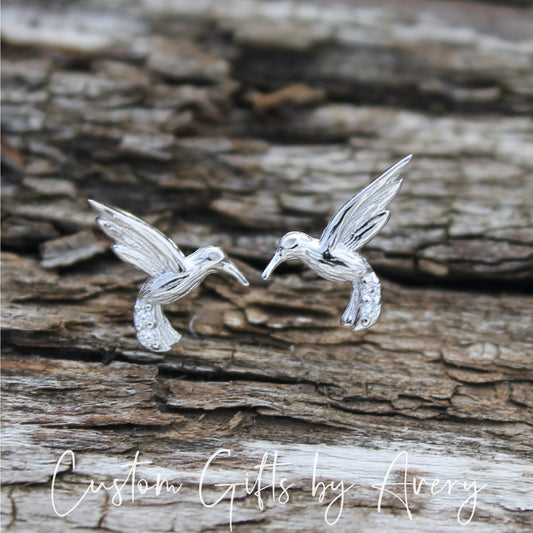 Tiny Sterling Silver Hummingbird Stud Earrings