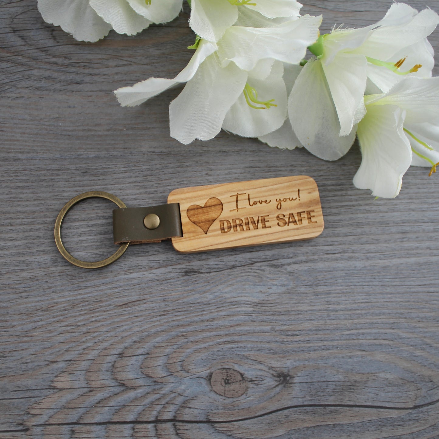 Personalized Leather & Wood Keychain