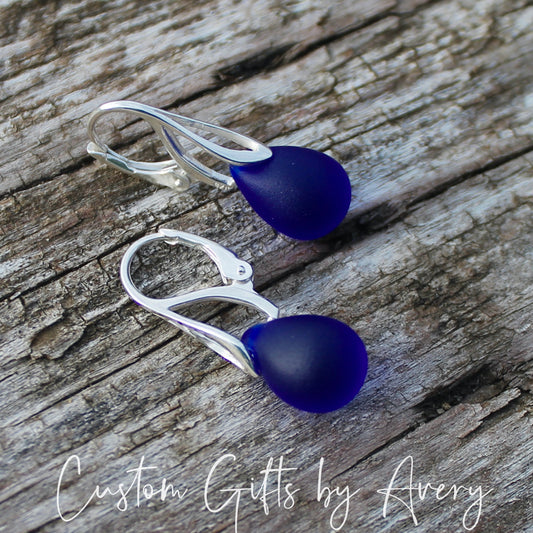 Indigo Cultured Sea Glass & Sterling Silver Earrings