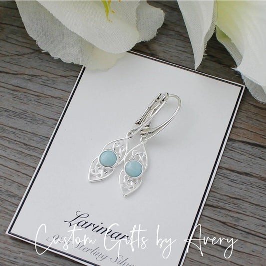 Sterling Silver Celtic Earrings with Dominican Larimar