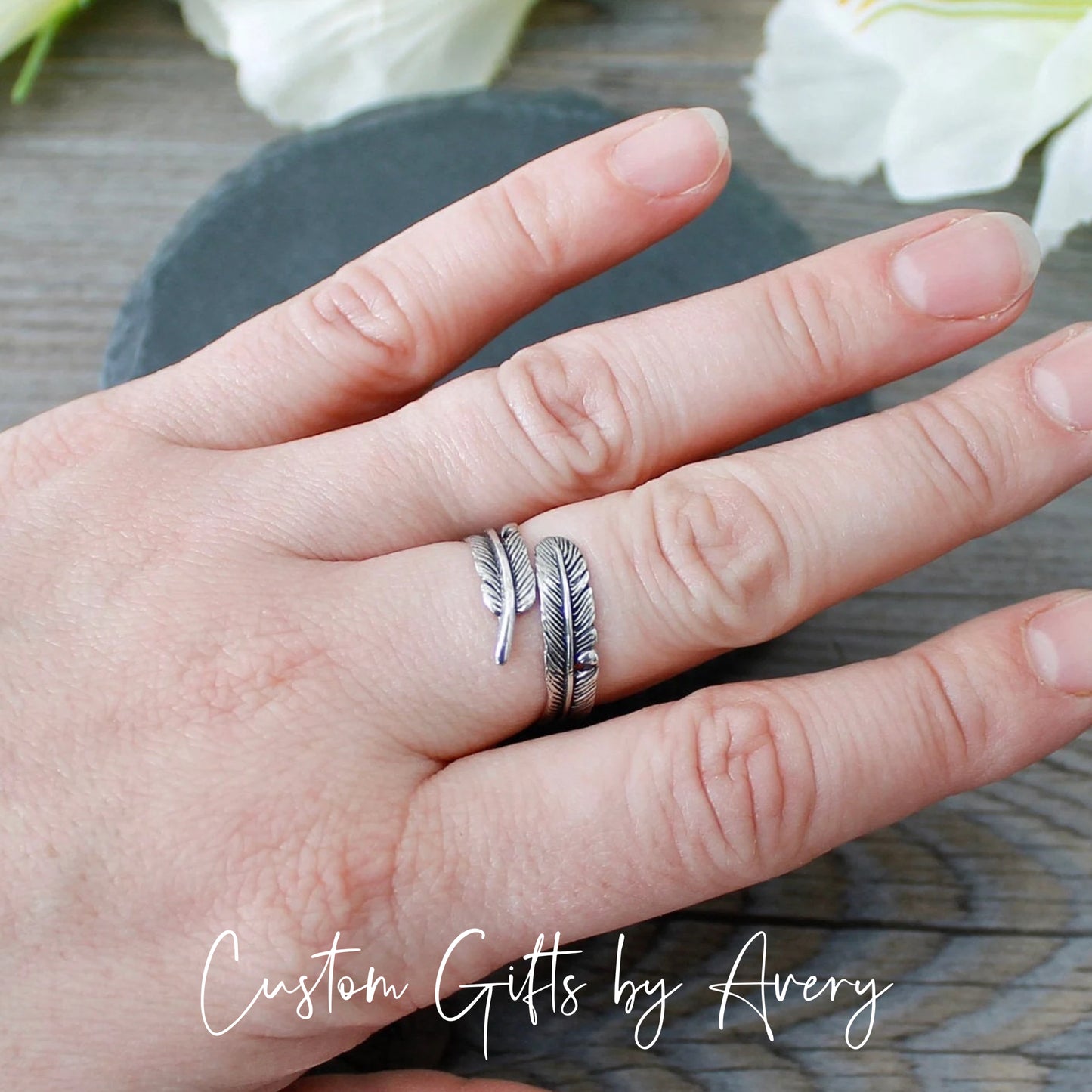 Adjustable Sterling Silver Feather Ring