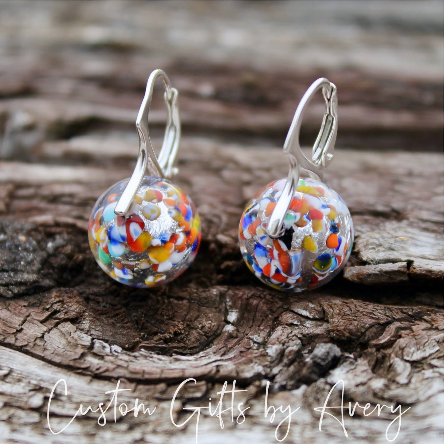 Sterling Silver Venetian Murano Klimt Inspired Lampwork Glass Earrings