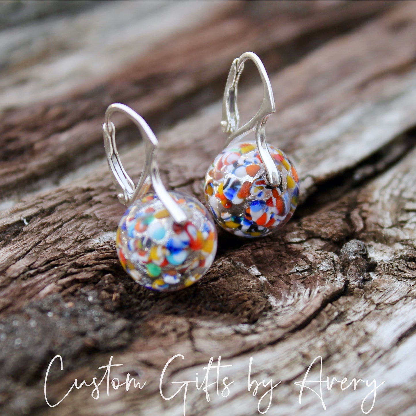 Sterling Silver Venetian Murano Klimt Inspired Lampwork Glass Earrings