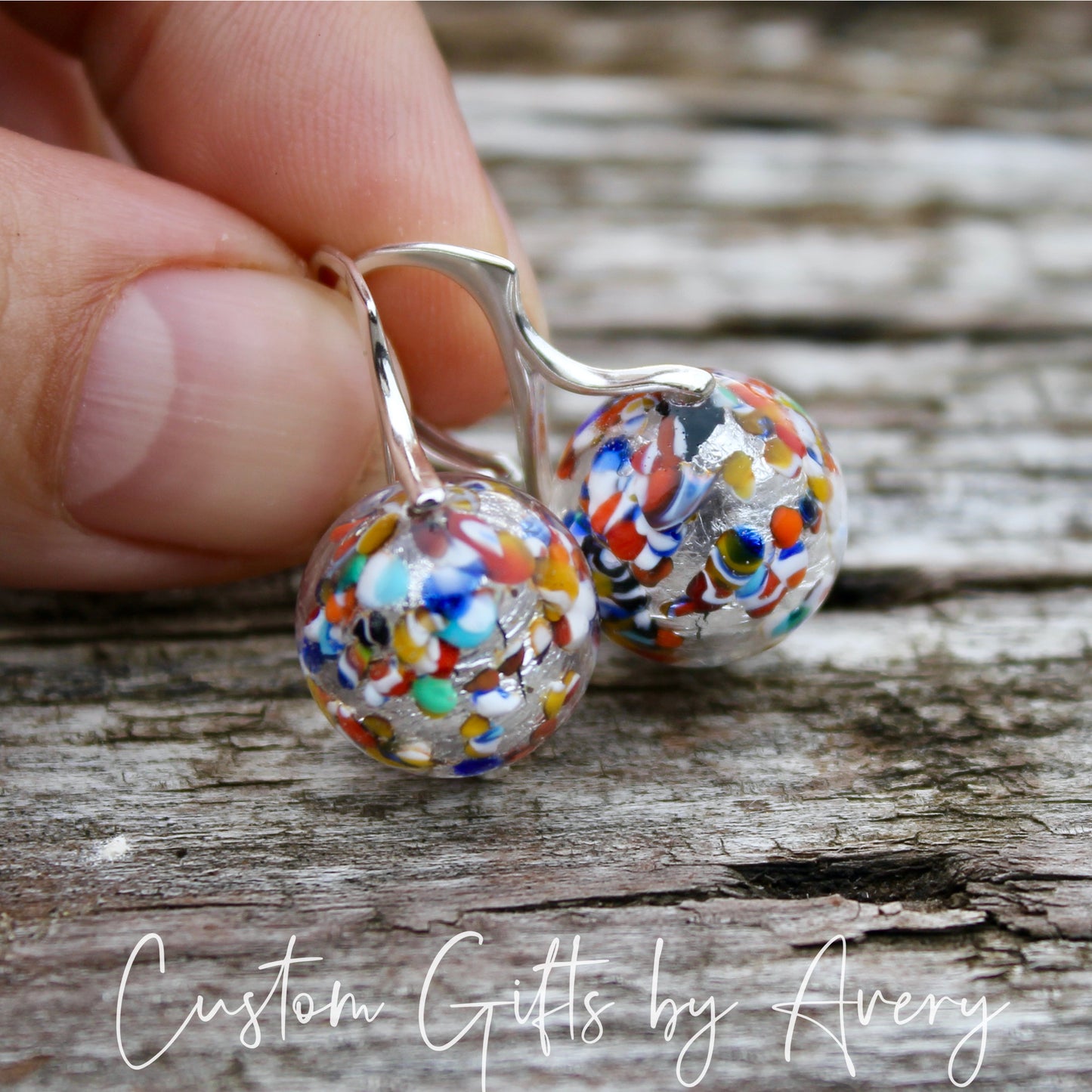 Sterling Silver Venetian Murano Klimt Inspired Lampwork Glass Earrings