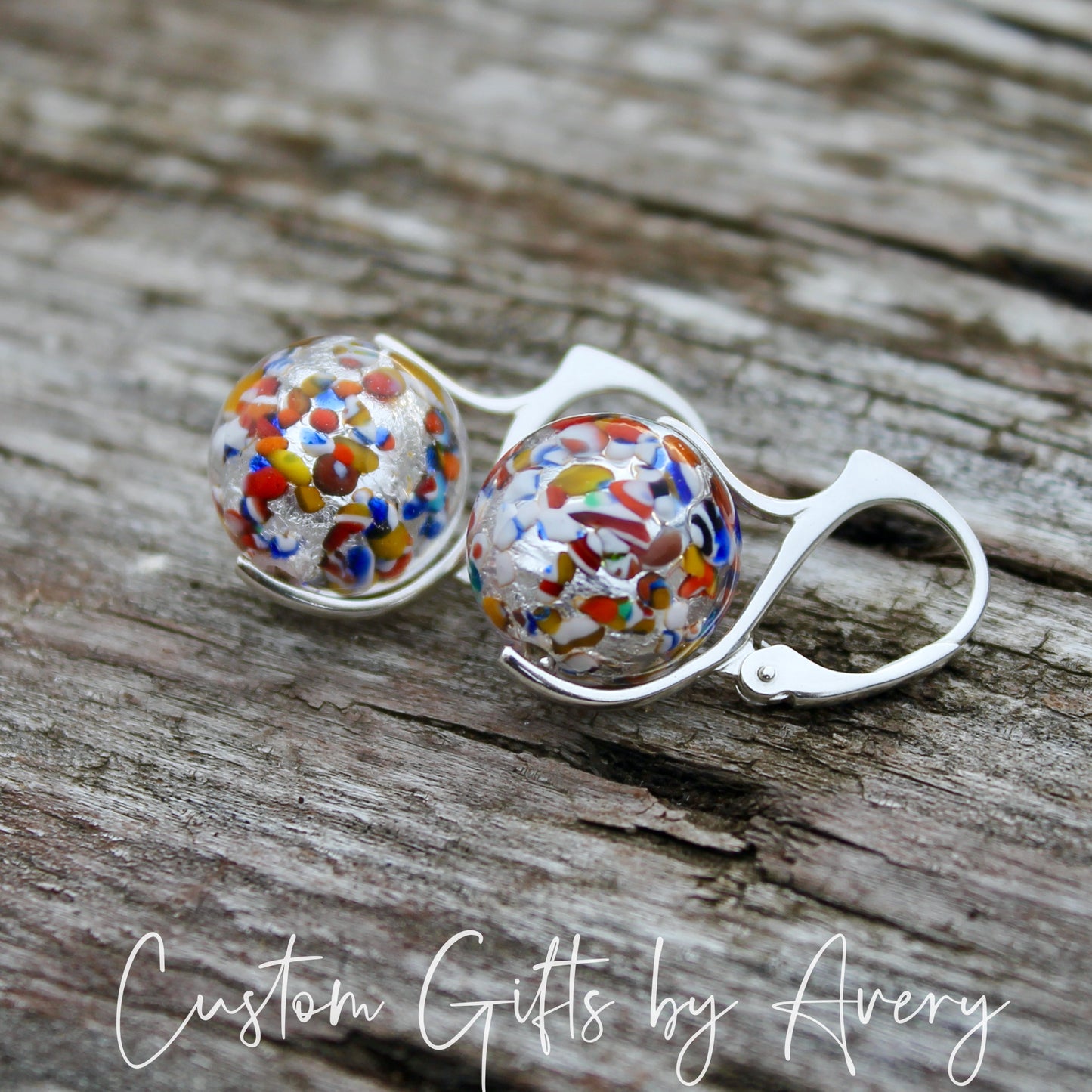 Sterling Silver Venetian Murano Klimt Inspired Lampwork Glass Earrings