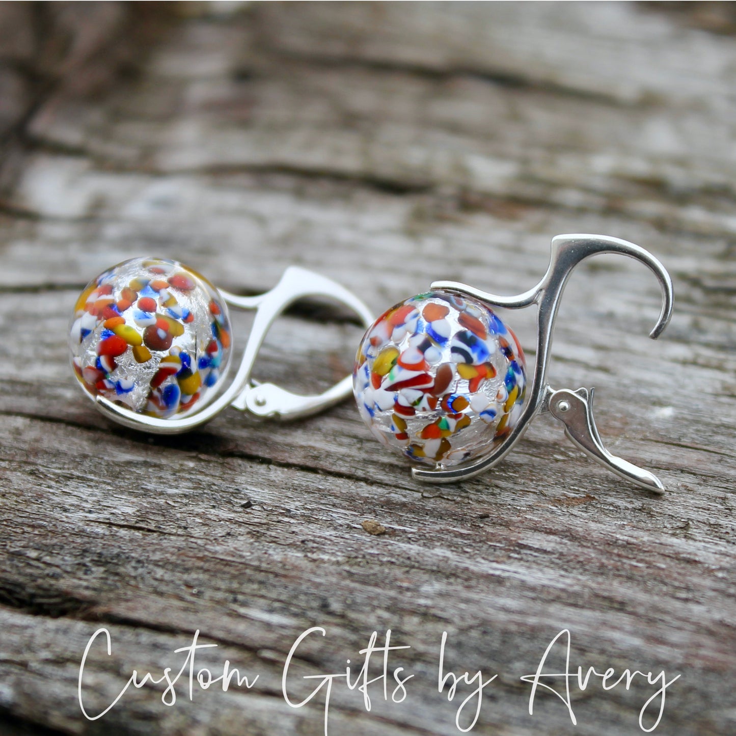 Sterling Silver Venetian Murano Klimt Inspired Lampwork Glass Earrings