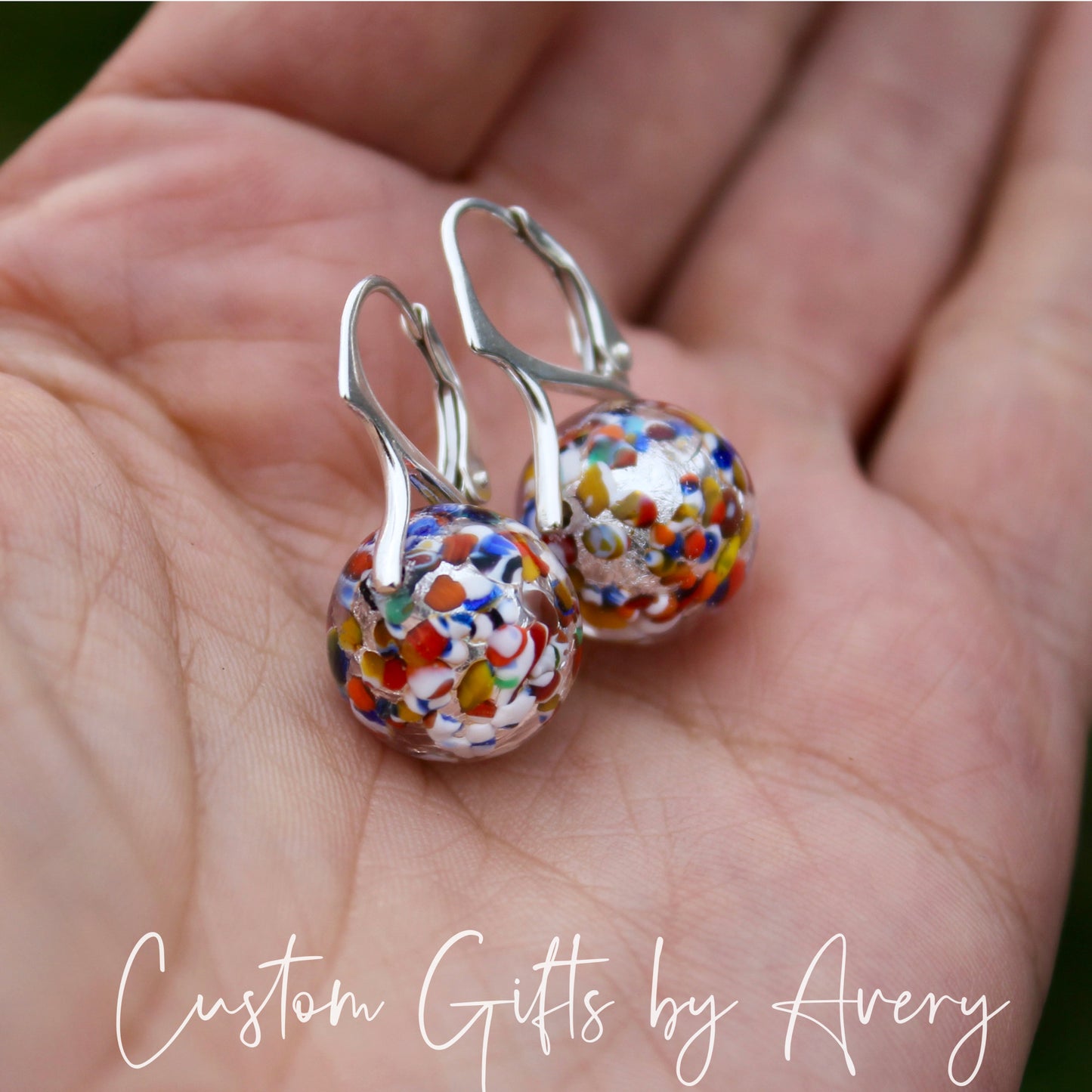 Sterling Silver Venetian Murano Klimt Inspired Lampwork Glass Earrings