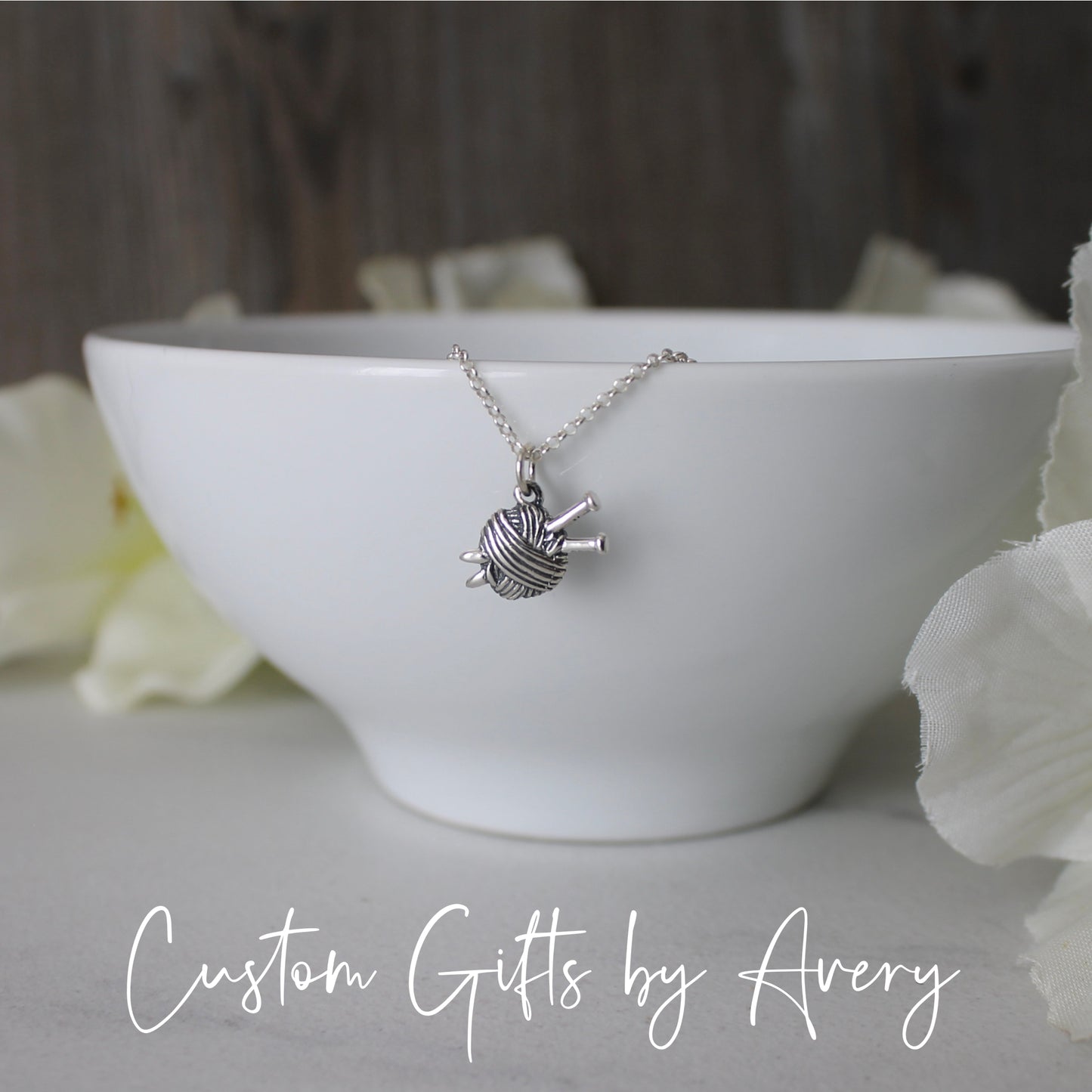 Tiny Sterling Silver Knitting Yarn Necklace