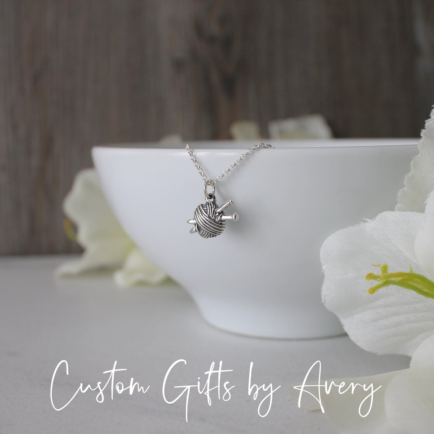 Tiny Sterling Silver Knitting Yarn Necklace