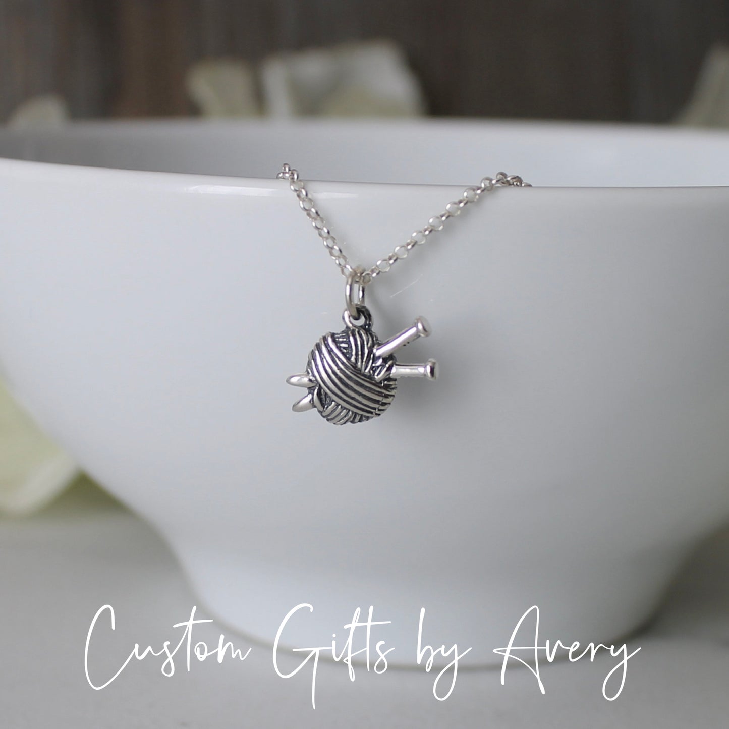 Tiny Sterling Silver Knitting Yarn Necklace