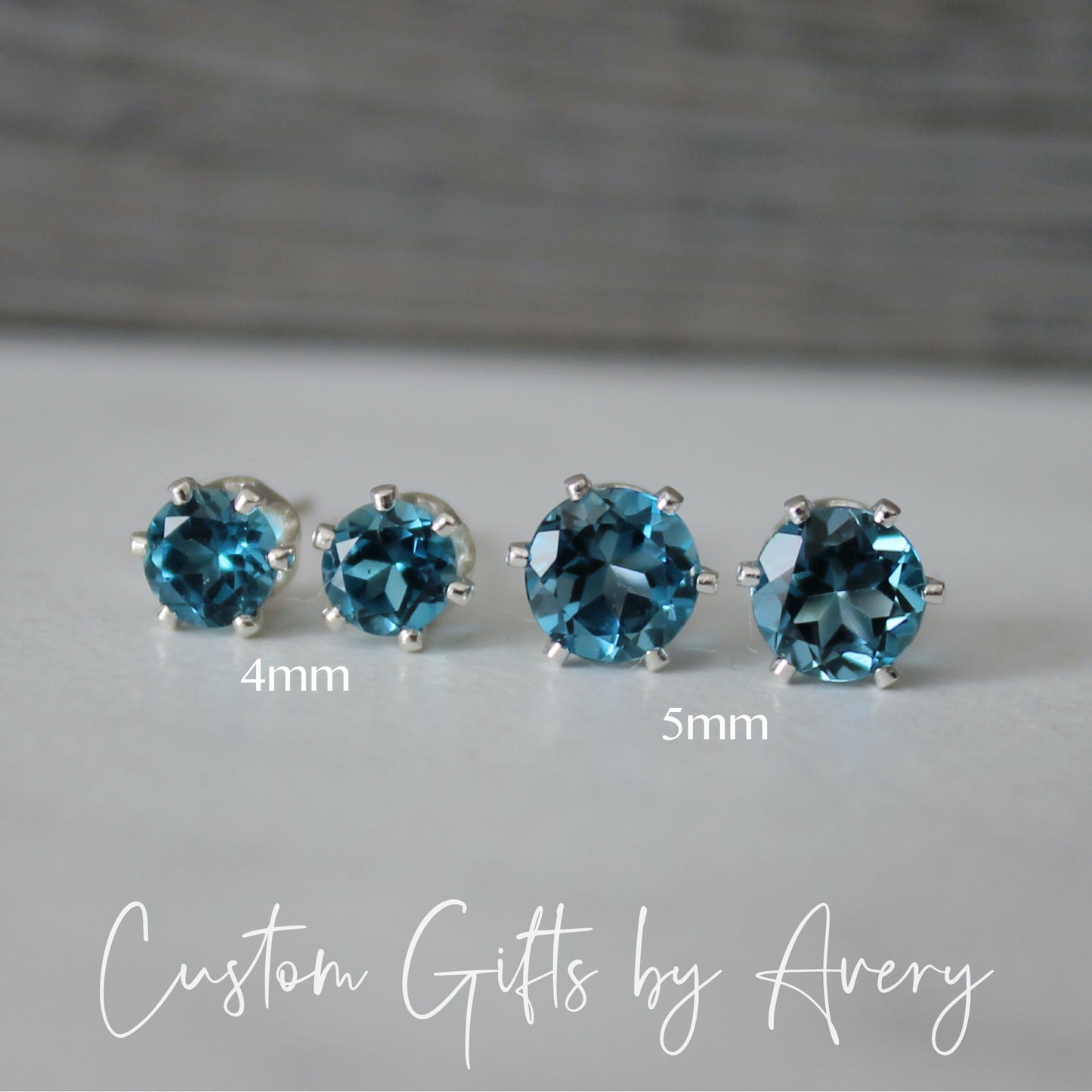 Tiny Sterling Silver & Genuine London Blue Topaz Studs