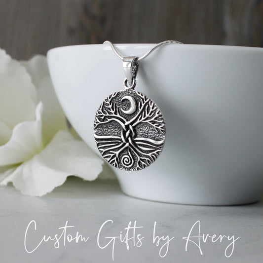 Sterling Silver Celtic Tree of Life with Crescent Moon Necklace