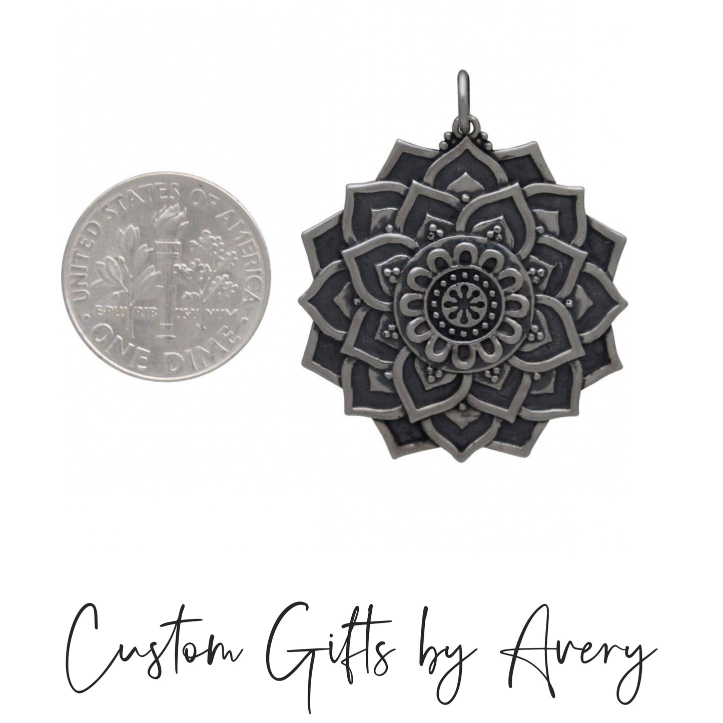 Large Sterling Silver Lotus Flower Mandala Necklace