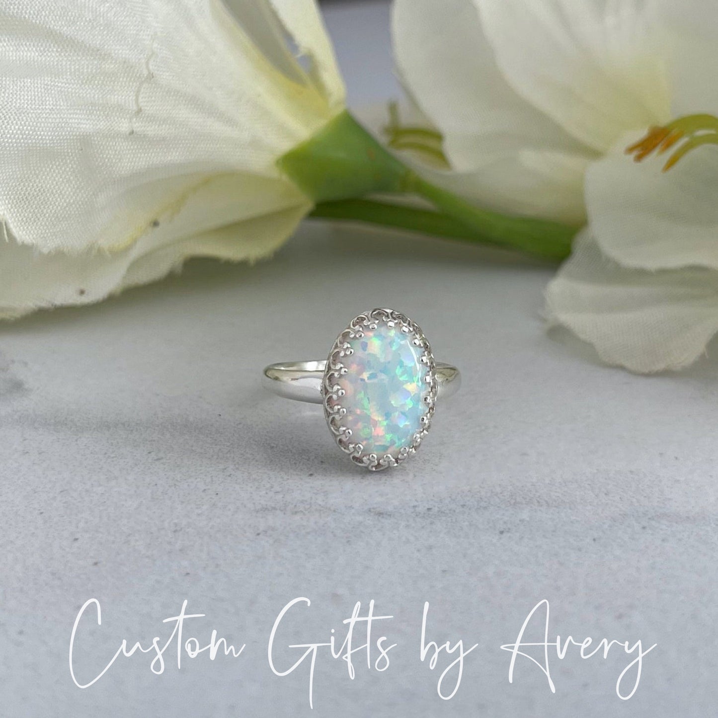 Sterling Silver Victorian Style Opal Ring