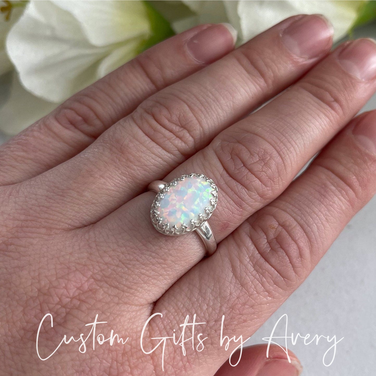 Sterling Silver Victorian Style Opal Ring