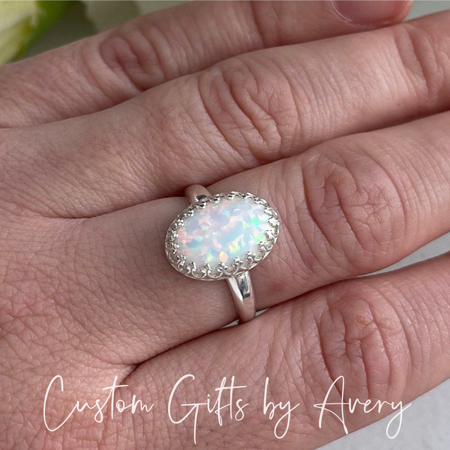 Sterling Silver Victorian Style Opal Ring