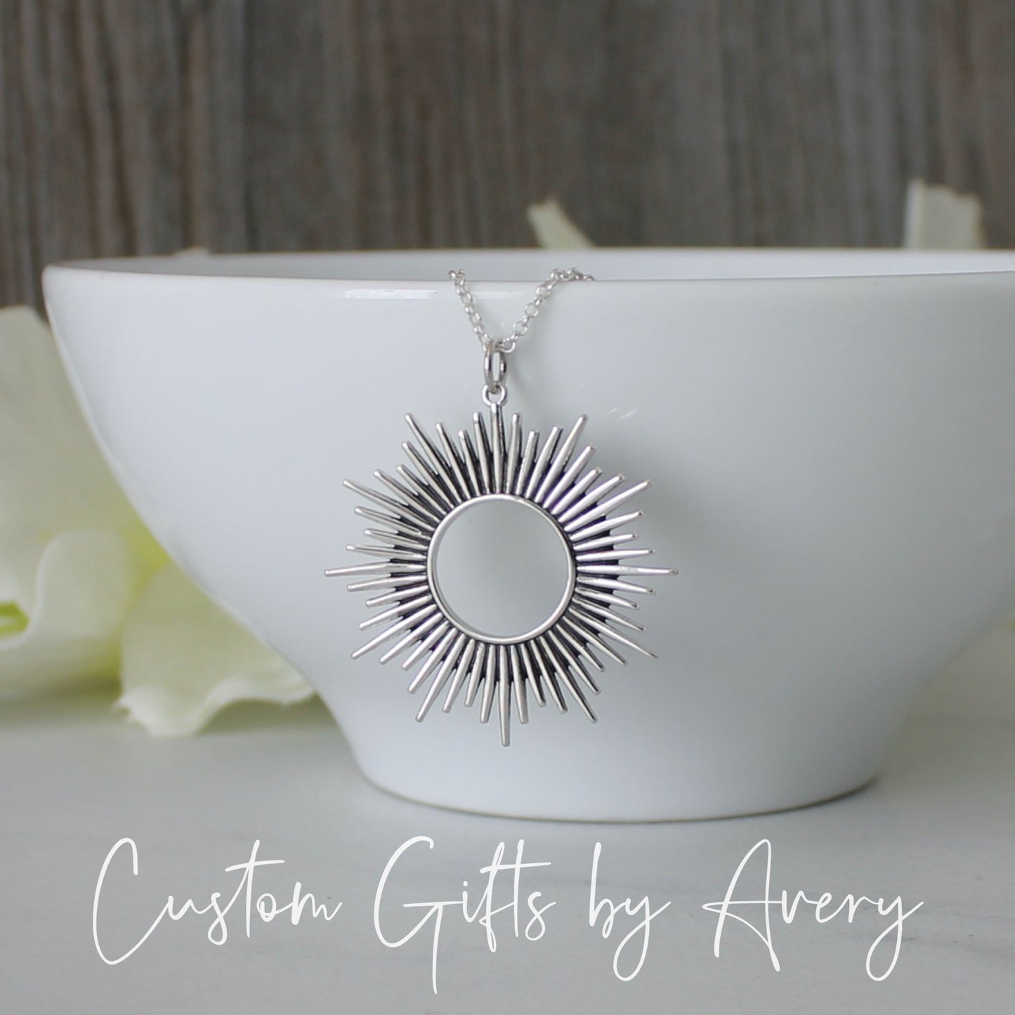 Large Sterling Silver Sun Burst Necklace