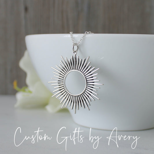 Large Sterling Silver Sun Burst Necklace